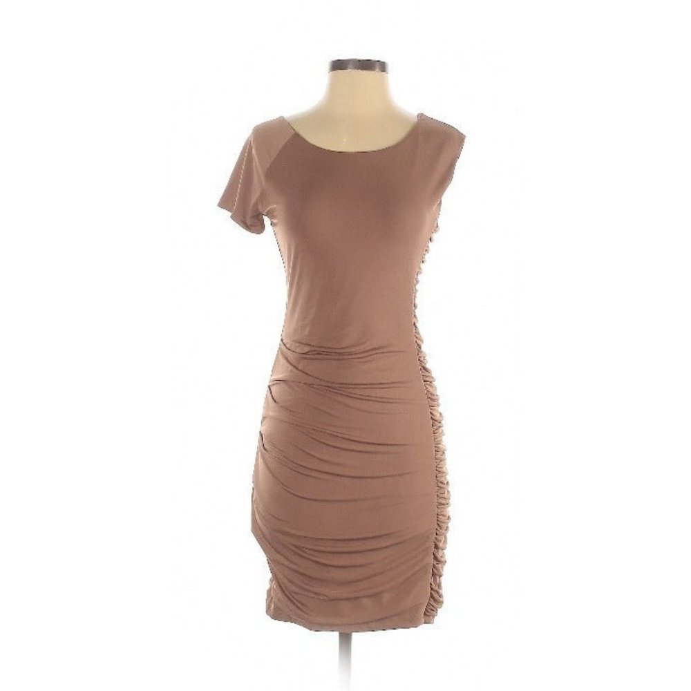 Bebe Ruched Bodycon Asymmetric Dress S